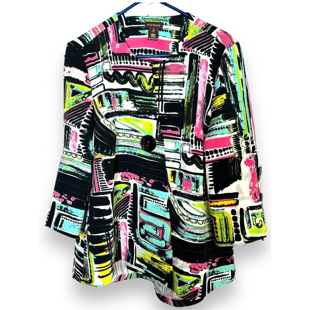 Multiples Abstract Chunky Button Blazer M - image 1